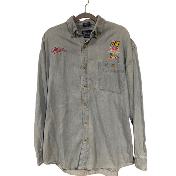 Vintage 90s Jeff Gordon NASCAR Long Sleeve Denim Button Down Shirt - Picture 1 of 7
